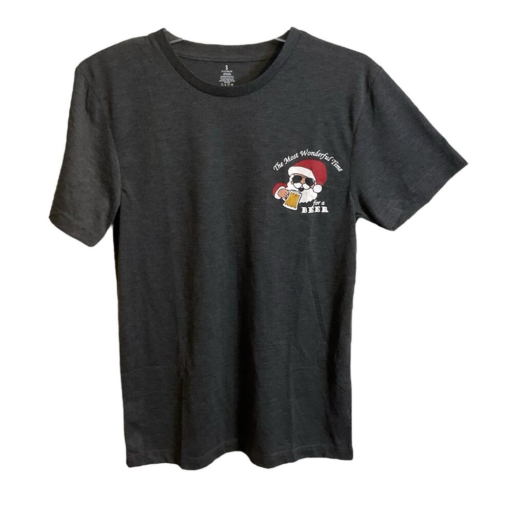 Christmas T- Shirt SZ S Gray It's the Most‎ Wonderful Time for a Beer Santa
